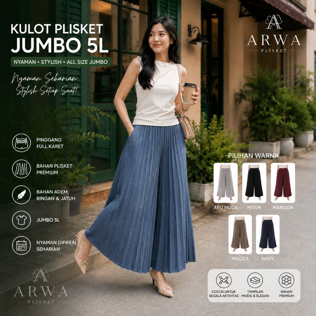 Kulot Plisket Wanita Celana Kulot Plisket Wanita High Waist Lebar Elegan Warna Maroon All Size Fit t