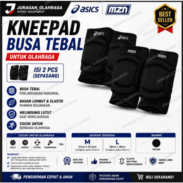 Kneepad Asics / MZN Busa Tebal Pelindung Lutut Volly Basket Isi 2 PCS