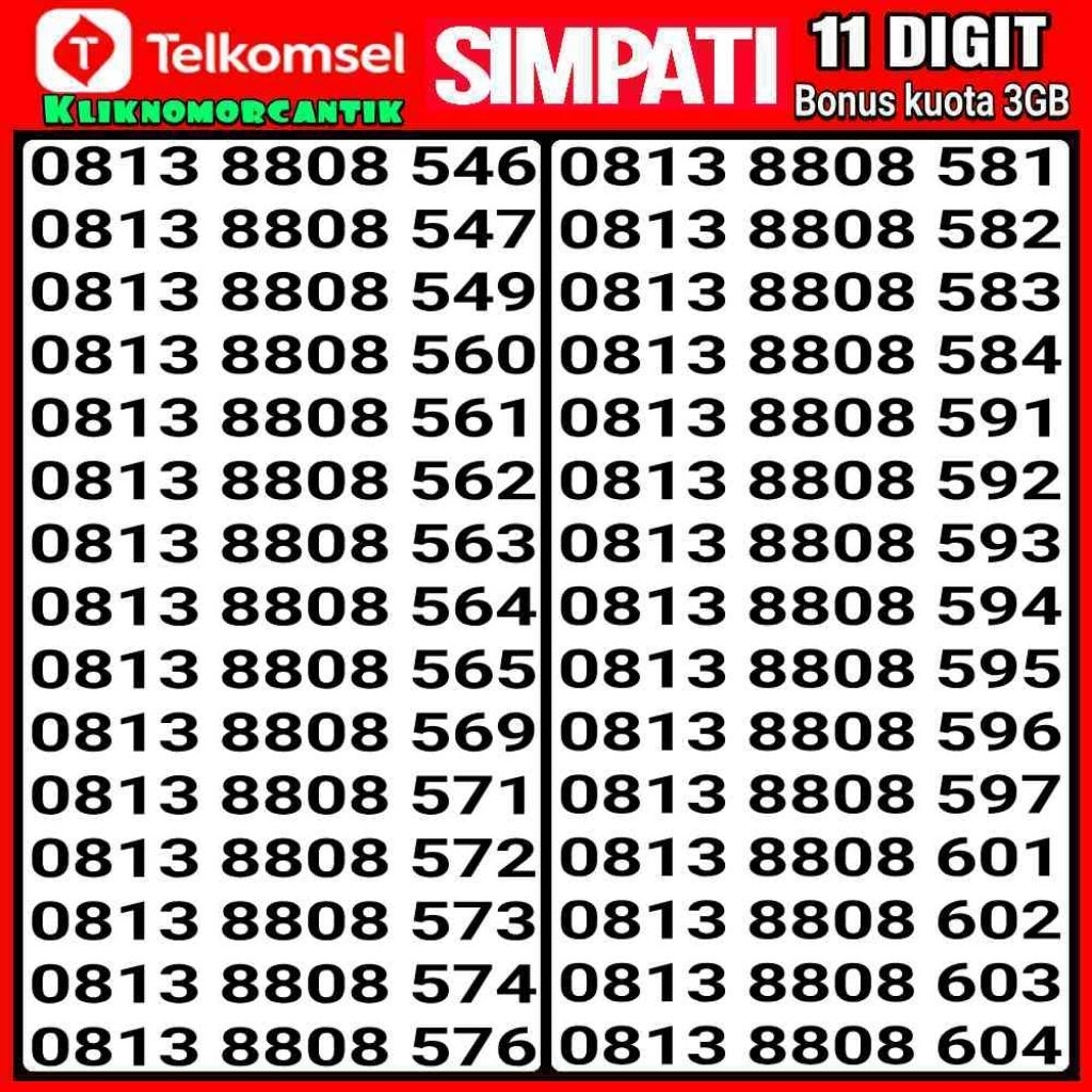 nomor cantik Telkomsel simpati 11 Digit 4G&5G Bonus kuota 3GB simpati murah 2