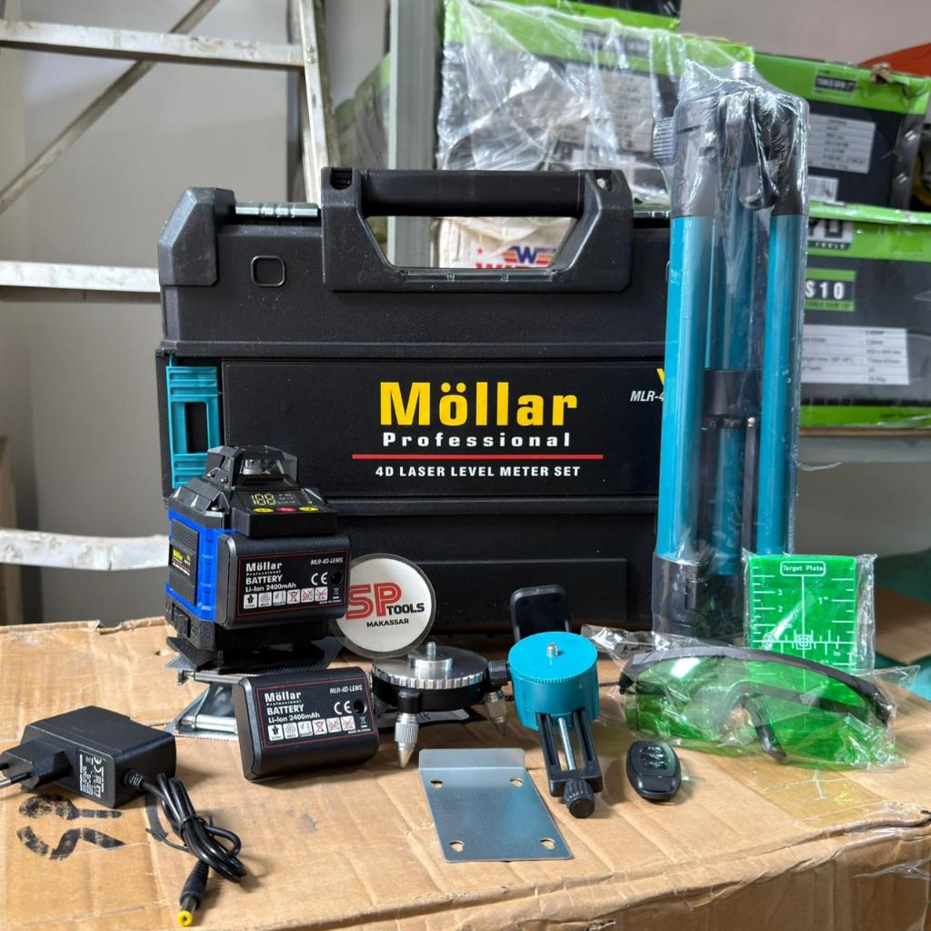 WATER PAS / WATERPASS LASER LEVEL 16 LINE 4D + TRIPOD + REMOTE GREEN LASER / LASER HIJAU MOLLAR