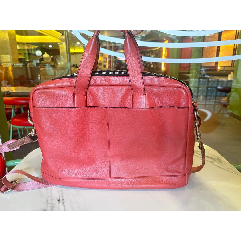 Tas Laptop Coach Preloved Original Kulit Merah Briefcase Shoulder Bag Wanita Pria Premium