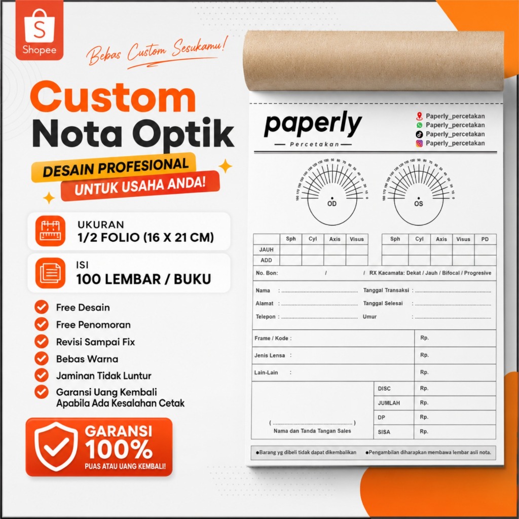 Nota custom optik - 1/2 folio