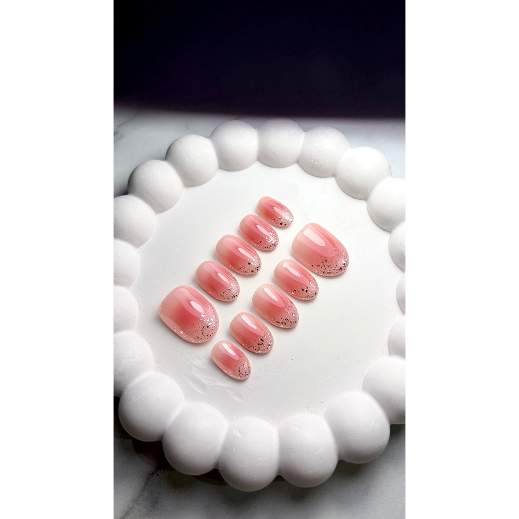 Press On Nails Blush Pink Glitter | Fake Nails | Kuku Palsu