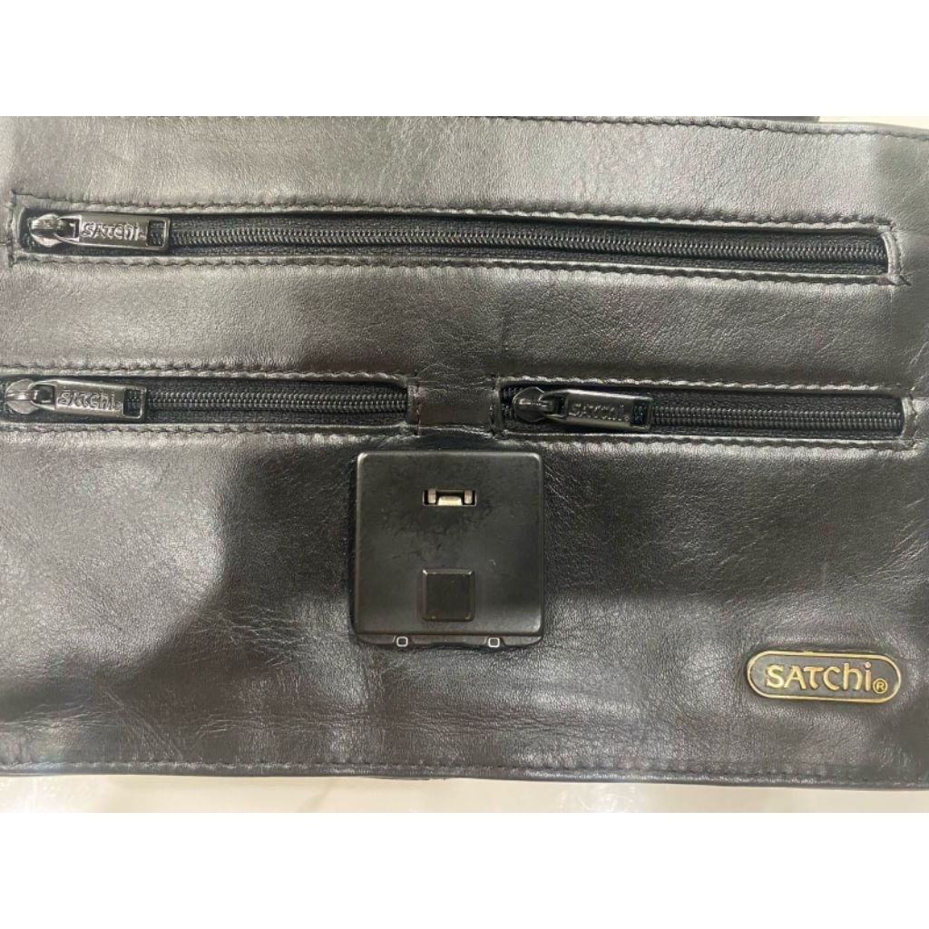 SATCHI - Tas Tangan Pria, bahan kulit, warna hitam, Second Original