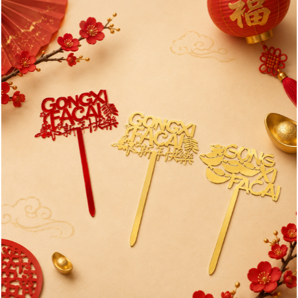 Topper Kue Imlek Akrilik Topper Imlek Tusukan Kue Imlek Cake Topper Gong xi Fa Cai Topper CNY