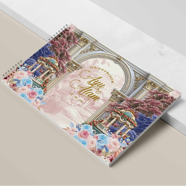 BUKU TAMU PERNIKAHAN HARD COVER DESIGN TEMPLATE JILID SPIRAL CETAK FULL COLOUR