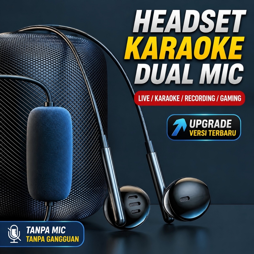 Headset Karaoke Type C Dual Mic HD | Monitoring Real Time Anti Delay Earphone Cable| Anti Feedback T