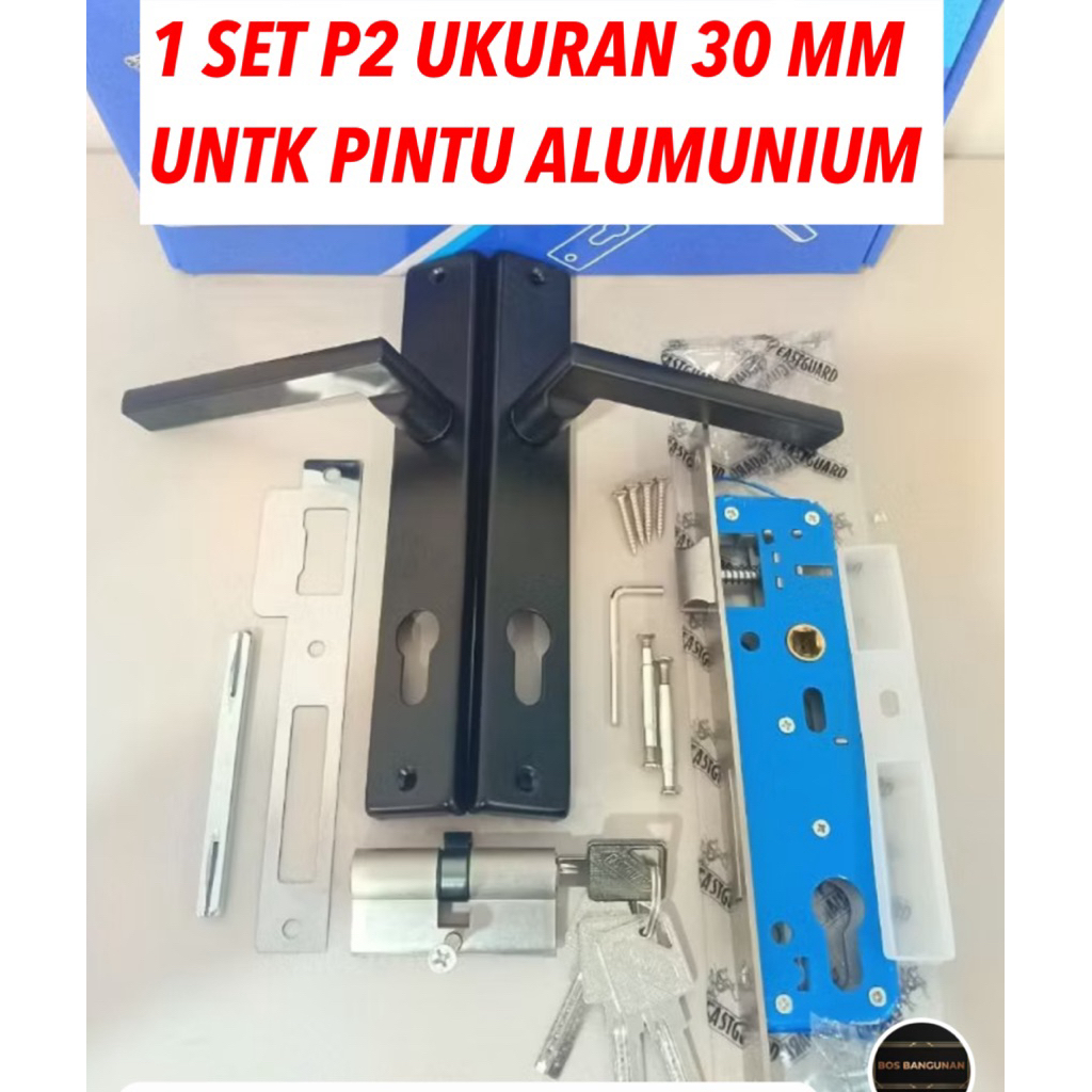kunci pintu aluminium p2 30 mm p1 lhp black/ kunci pintu alumunium 30 mm putih hitam handle gagang P