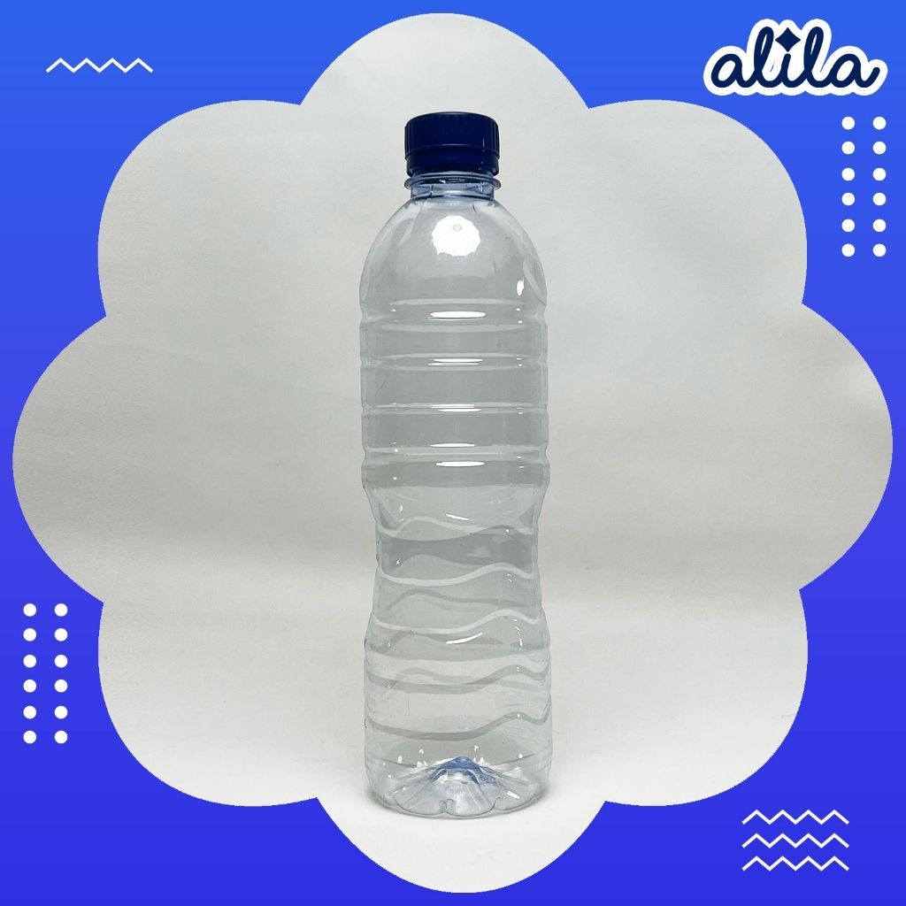 Botol Plastik Mineral dengan Tutup Biru 600ml