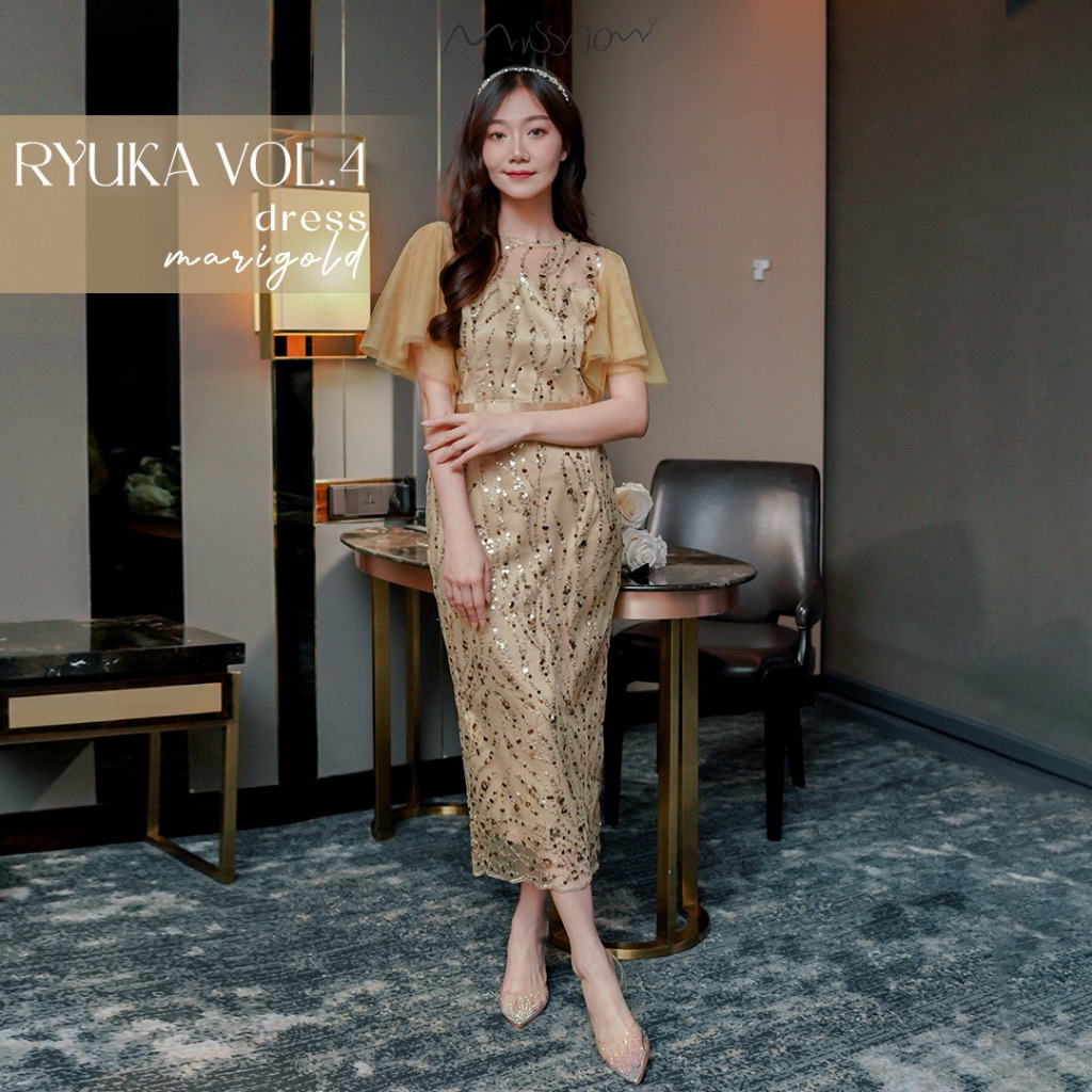 NEW Ryuka Dress Gold - Missnomi gaun dress pesta party kondangan elegan