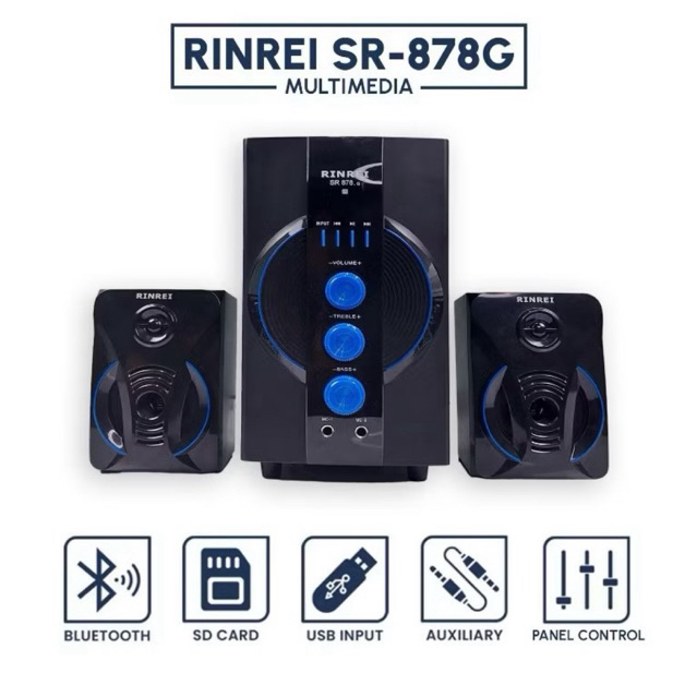 Speaker RINREI SR 878G Bluetooth 2.1 Multimedia Speaker Super Bass Karaoke USB FM Radio