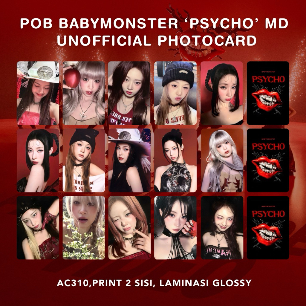 POB BABYMONSTER 'PSYCHO' MD UNOFFICIAL PHOTOCARD PC Collect Book PVC Photocard Holder Plush Keyring 