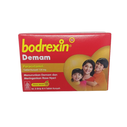 BODREXIN TABLET ANAK - BOX 12 TAB / OBAT DEMAM ANAK / TABLET KUNYAH / PARACETAMOL
