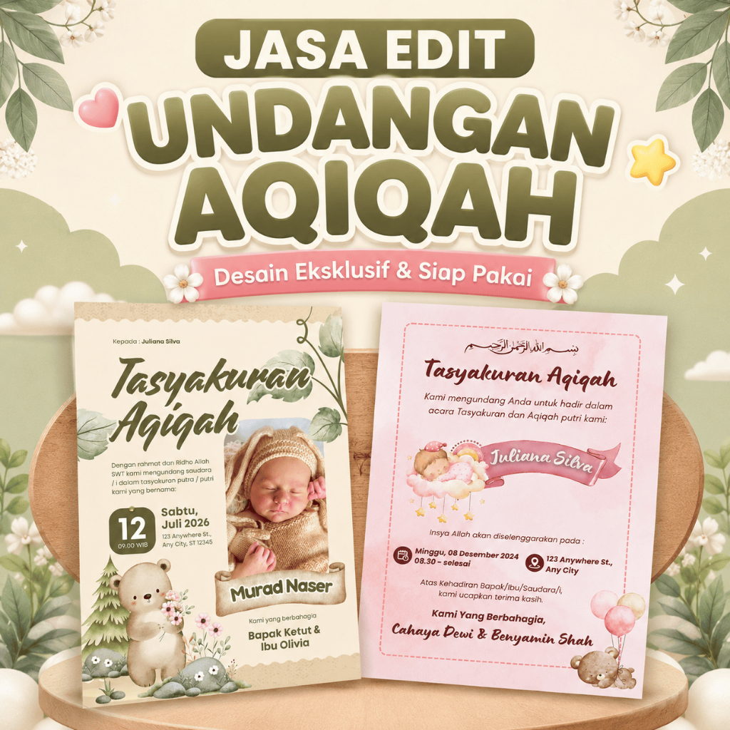 Jasa Desain & Edit Undangan Tasyakuran Aqiqah | Bisa Revisi | File JPG PNG PDF | Jasa Edit Undangan