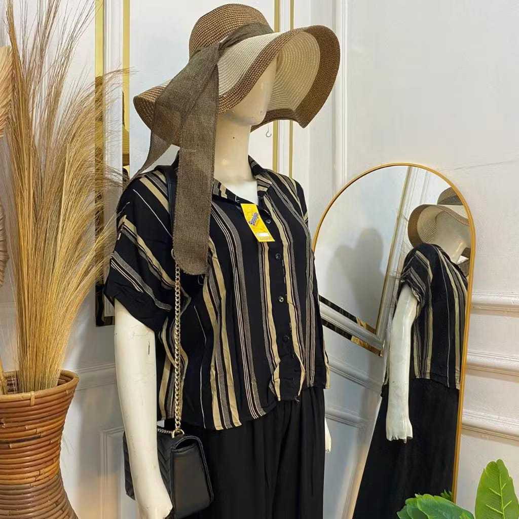 Kemeja Rayon Wanita Lengan Pendek Premium - Kemeja Croptop Rayon Wanita Motif