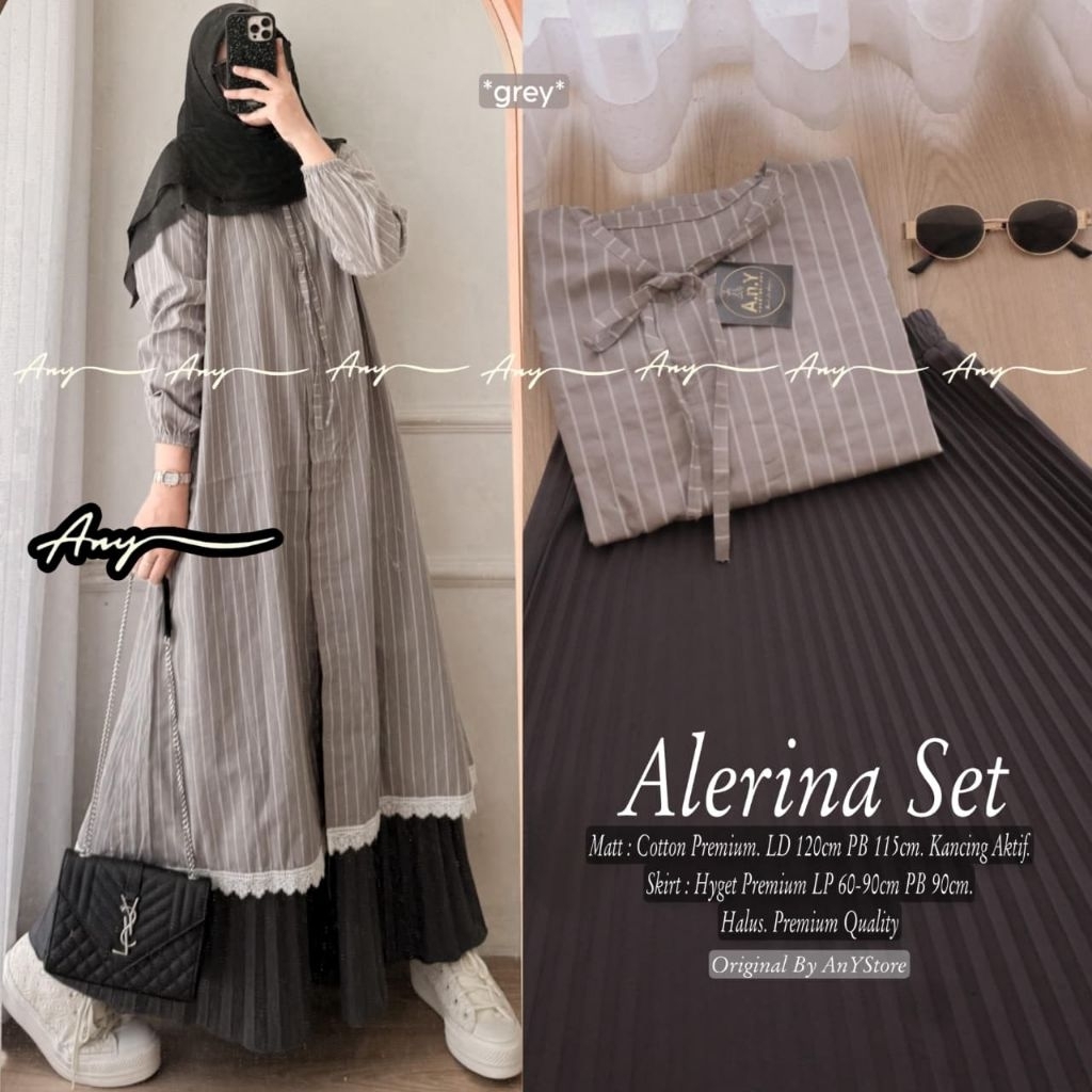 Alea, Alerina Set Tunik dan rok plisket - valorin set tunik mix rok plisket mix long tunik polos - F