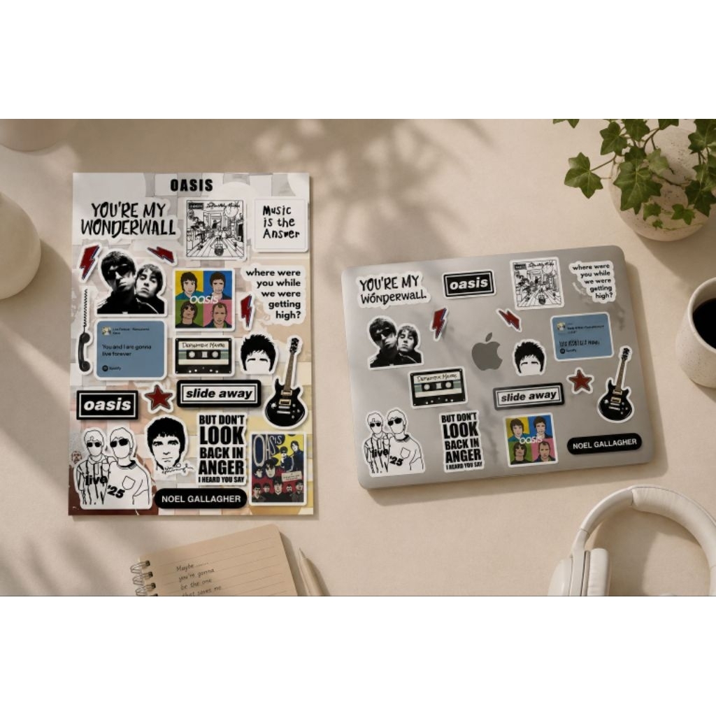 Oasis Band Sticker Pack | Aesthetic Pack Stiker | Stiker Helm Tahan Air | Sticker Laptop
