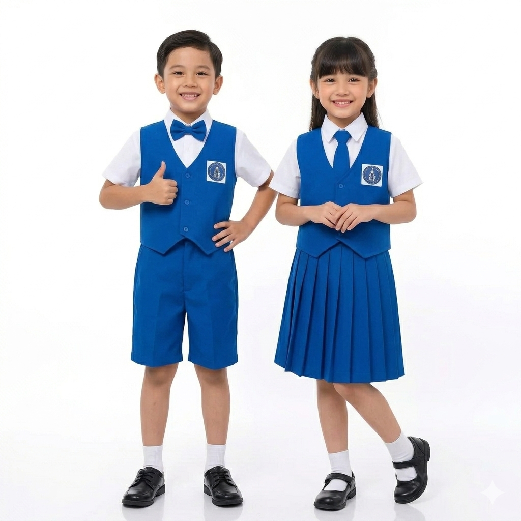 Seragam TK Biru Putih Nasional Seragam Biru Rompi Seragam Paud Anak Laki Perempuan