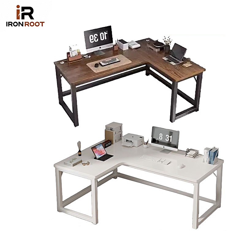 IRONROOT Meja Komputer Gaming L Shape Meja Kerja Besi Minimalis