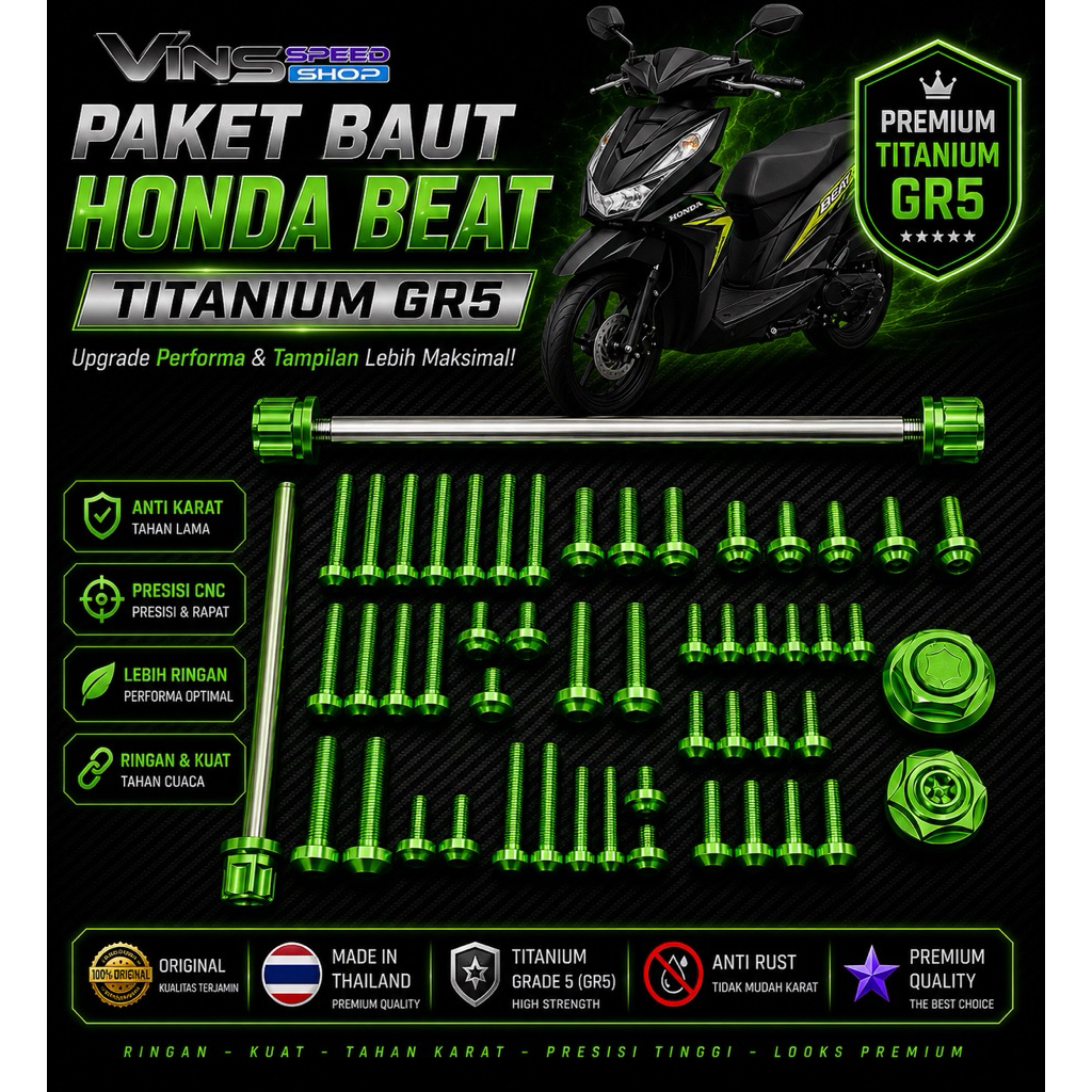 Paket Baut Titanium GR5 Beat – Full Set Baut Variasi Motor Stylish & Presisi