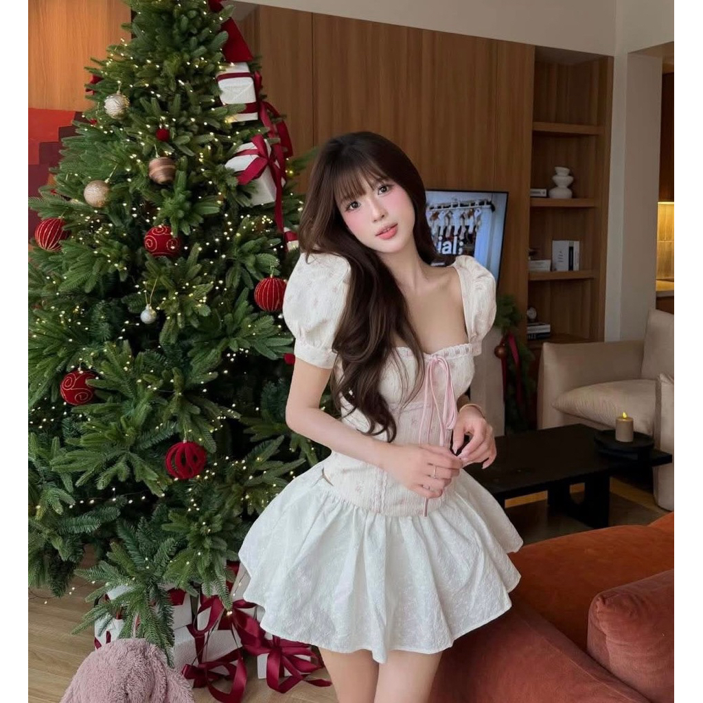 Pink Ribbon Coquette Set Puff Sleeve HANS-ORIGINAL BUTIK VIETNAM