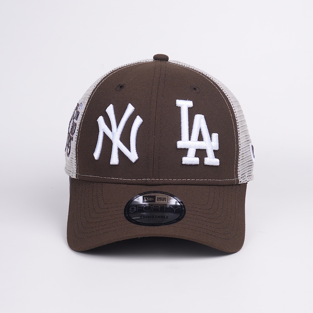 topi new era original yankees dodgers world series trucker brown