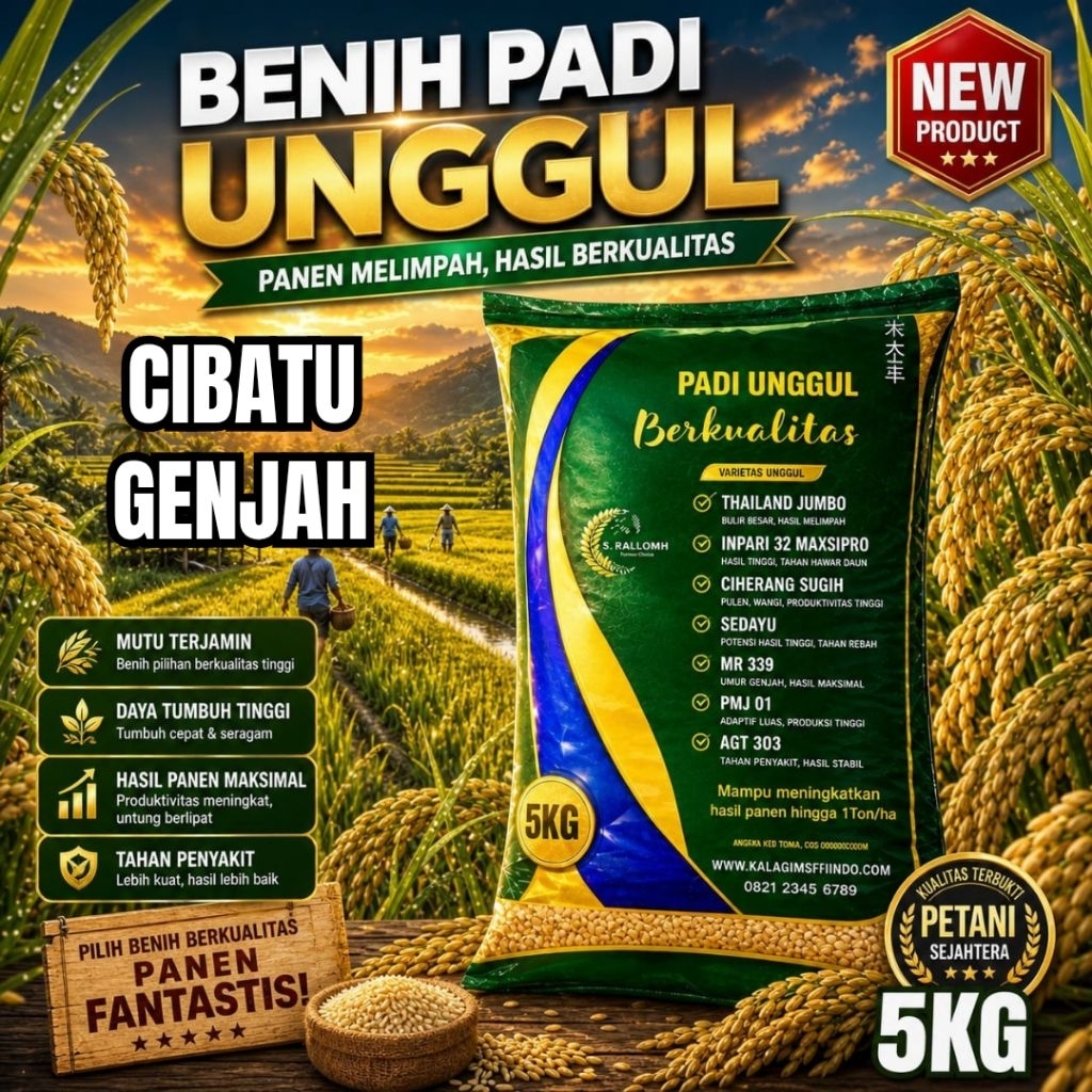 BENIH PADI UNGGUL CIBATU GENJAH KEMASAN 5,KG BENIH PADI KUALITAS ORIGINAL