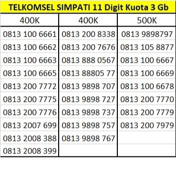 Nomor Cantik TELKOMSEL SIMPATI 10 / 11 Digit Fresh 100% BARU Seri 9898 / 888 No 400K Nomer Kartu Per