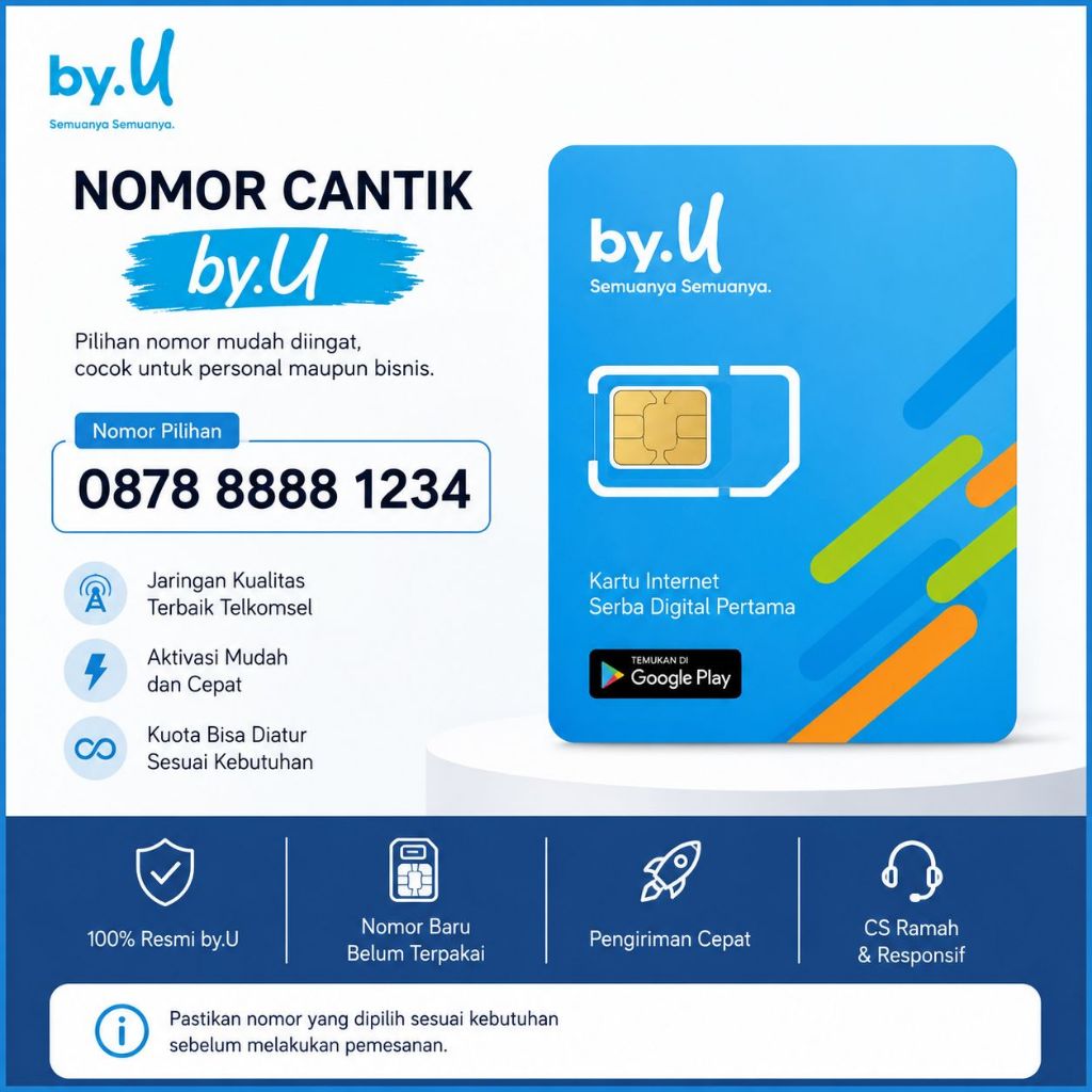 Kartu Perdana by.U Nomor Cantik 5G LTE | Nomor Pilihan Cantik & Mudah Diingat | Ready Siap Pakai