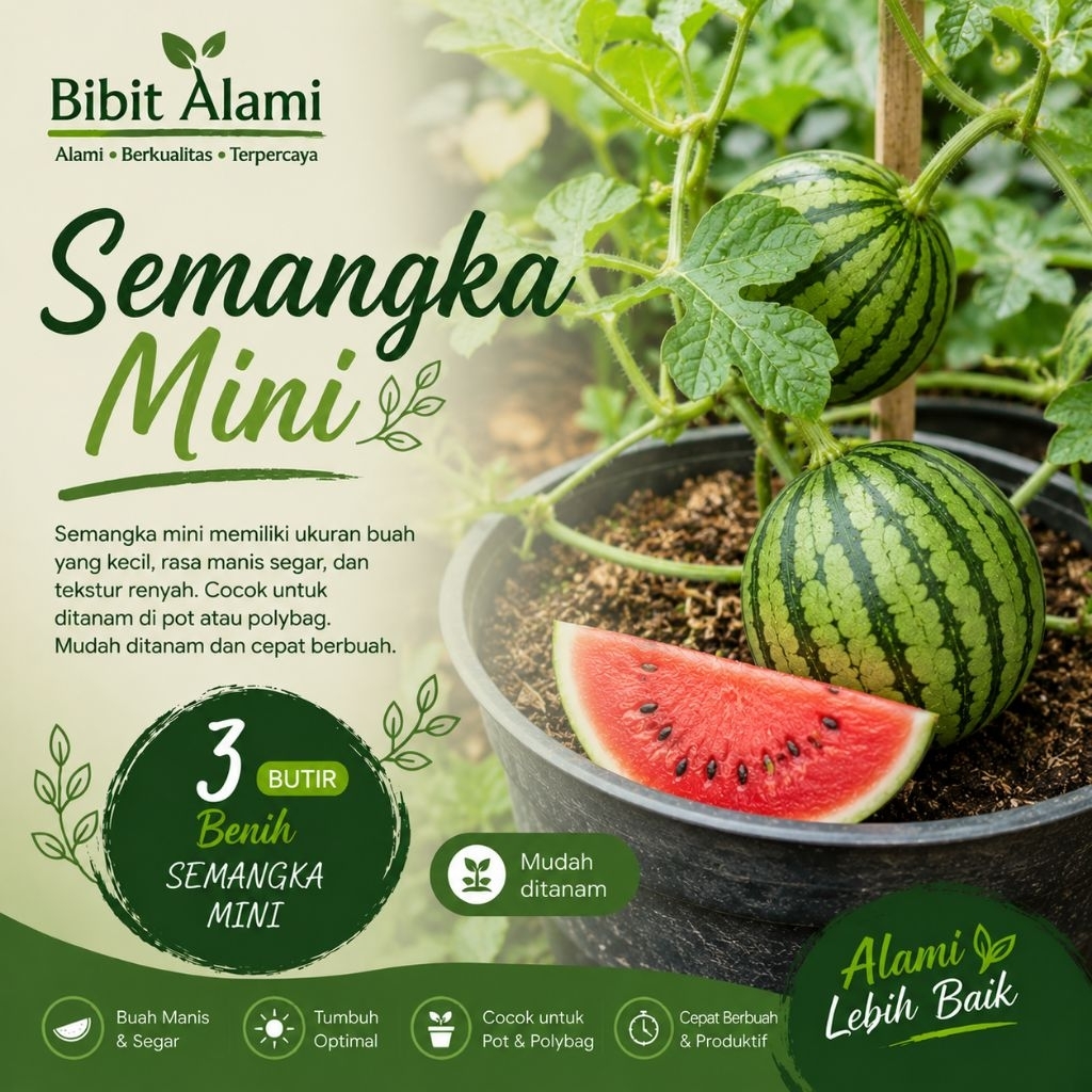 3 Butir Benih Semangka Mini Bibit Buah Semangka Mini Pot Polybag Benih Semangka Mini Manis Tanaman B