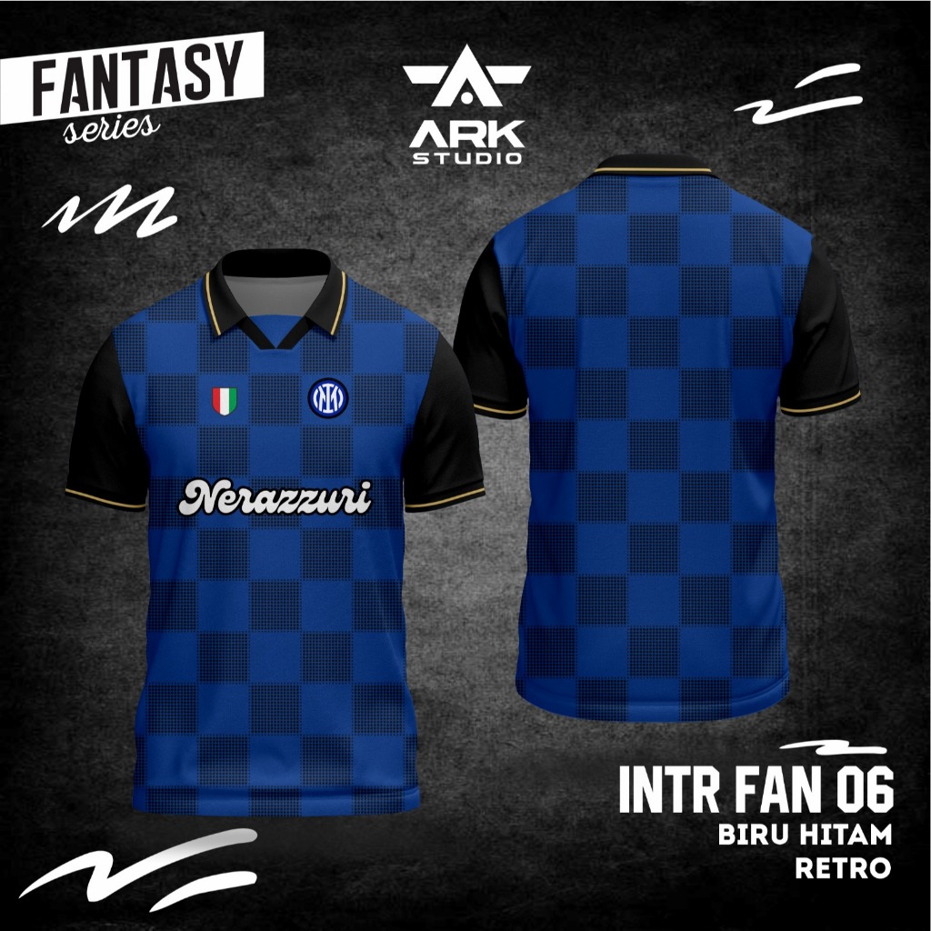 Jersey Futsal INTR FAN 06 Biru Hitam Retro Atasan Full Printing – Baju Bola Printing Premium