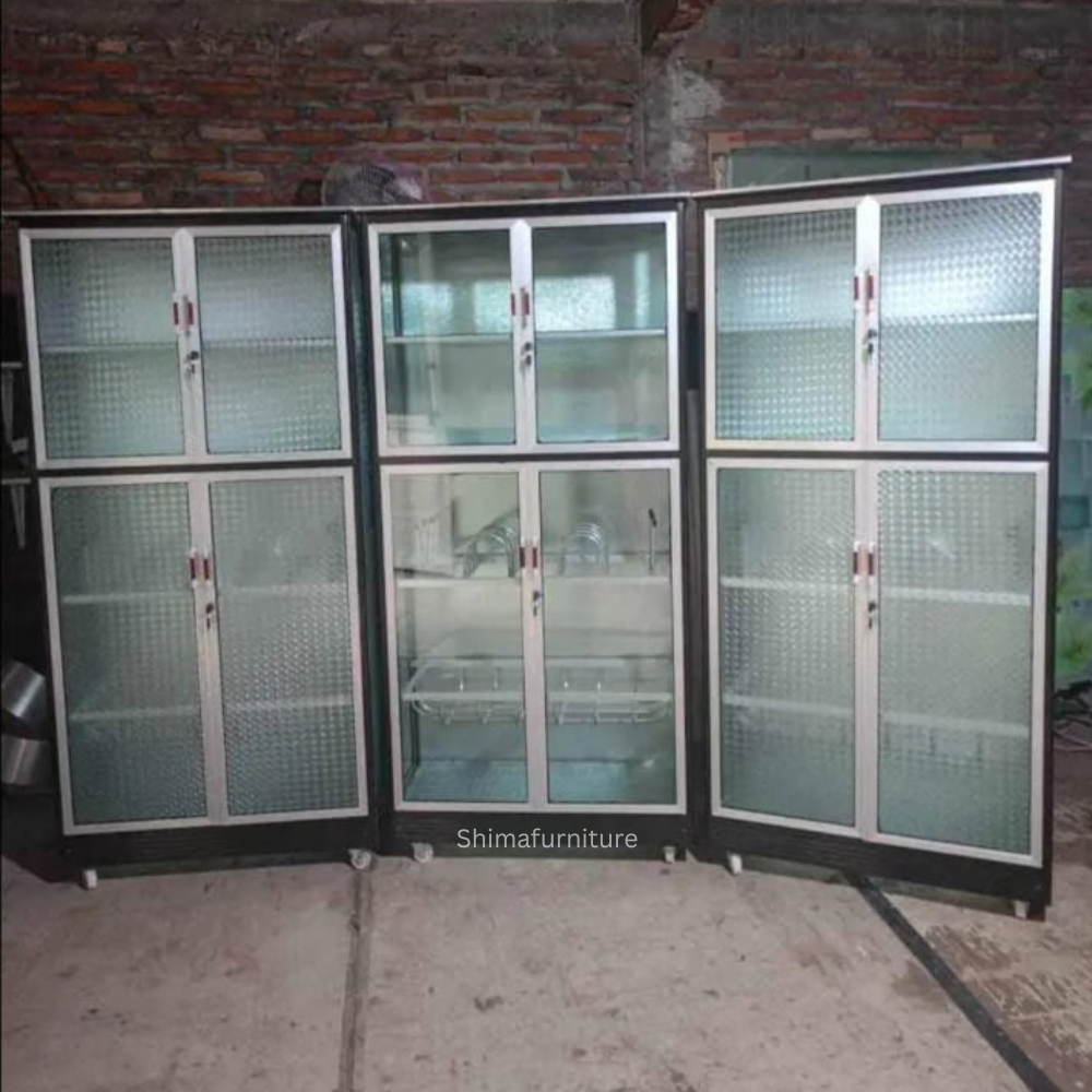 Rak Piring Aluminium Tertutup/Rak Piring Full Kaca