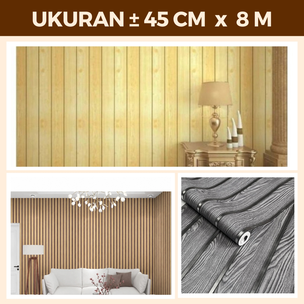 Wallpaper Stiker Dinding Serat Kayu Berserat Walpaper Dingding Bahan PVC Triplek Panjang 10 Meter