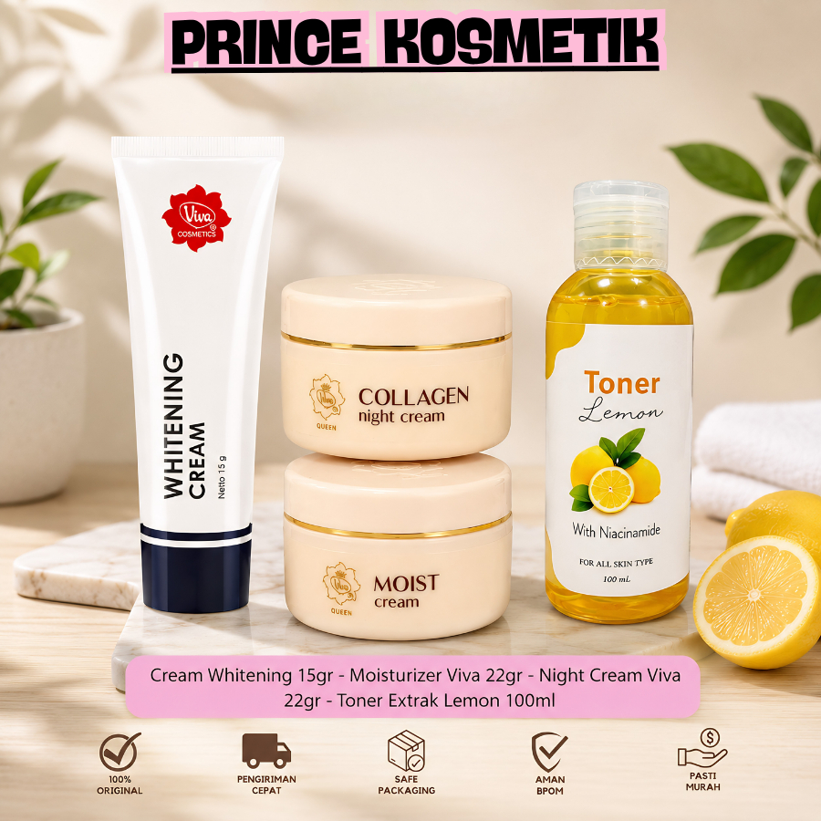 ( Isi 4 Paket Viva) Whitening Cream Flek Hitam Perawatan Wajah Toner Glowing Mencerahkan Original Bp