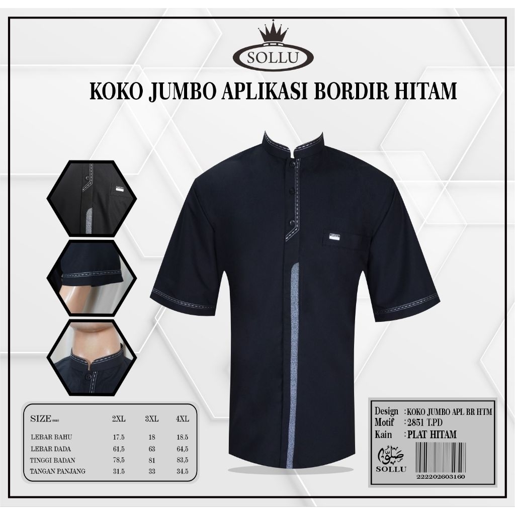 SOLLU Koko Jumbo Aplikasi Bordir Hitam Lengan Pendek 2851