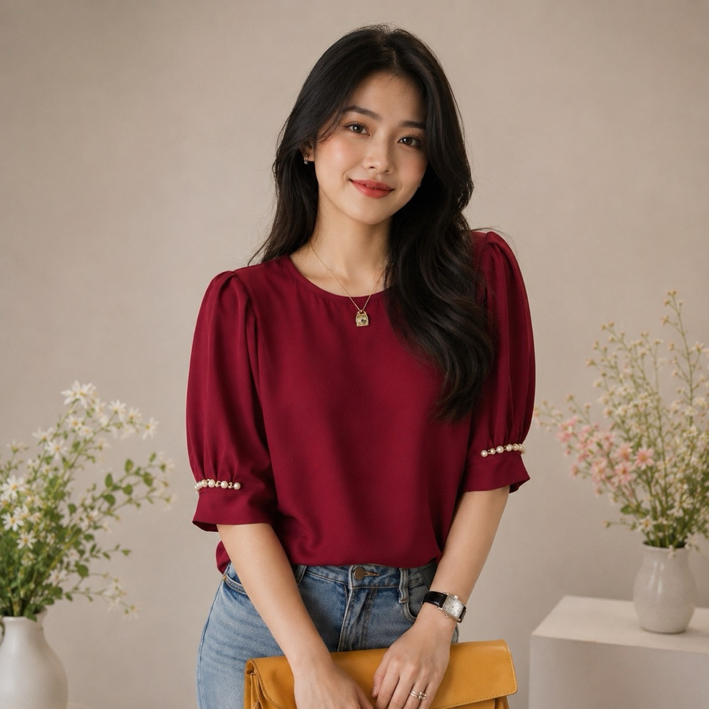 Mao Blouse New Fashion Roll On Style Oversize - Atasan Wanita Jumbo - Blouse Jumbo