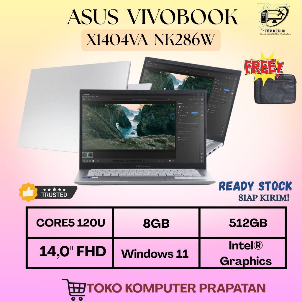 Laptop ASUS Vivobook 14 X1404VA Intel Core 5 120U Terbaru - RAM 8GB SSD 512GB Win 11 + OHS (SILVER)