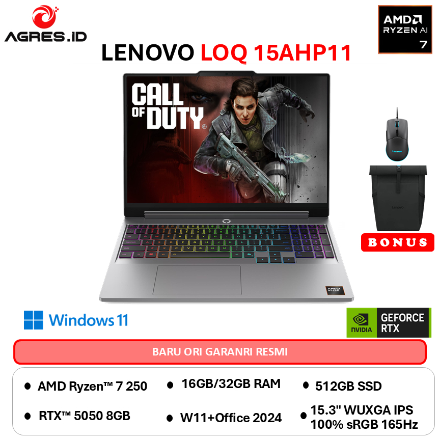 Lenovo LOQ 15ARP9 Laptop Gaming 15.6" FHD 144Hz, Ryzen 7, RTX 4060, 16GB RAM, 512GB SSD