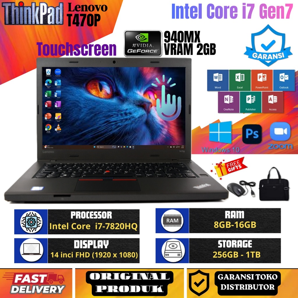 LAPTOP LENOVO THINKPAD T470p i7 Gen 7 TOUCHSCREEN GRATIS TAS DAN MOUSE