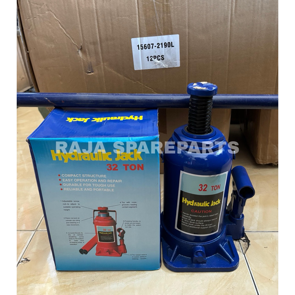 Dongkrak Botol 32 Ton Hydraulic Jack Body Pendek Ulir Biru