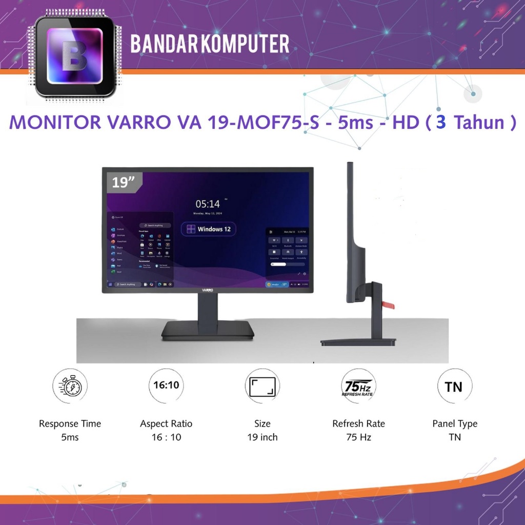 MONITOR VARRO 19 inch VA 19-MOF75-S - 5ms - HD