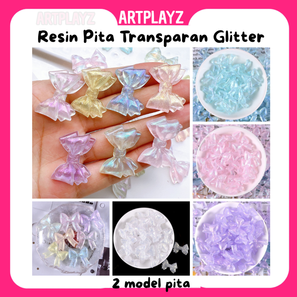 Manik-manik Mote Transparan / Resin Pita DIY / Resin Pita Transparan Glitter (1-7PCS)