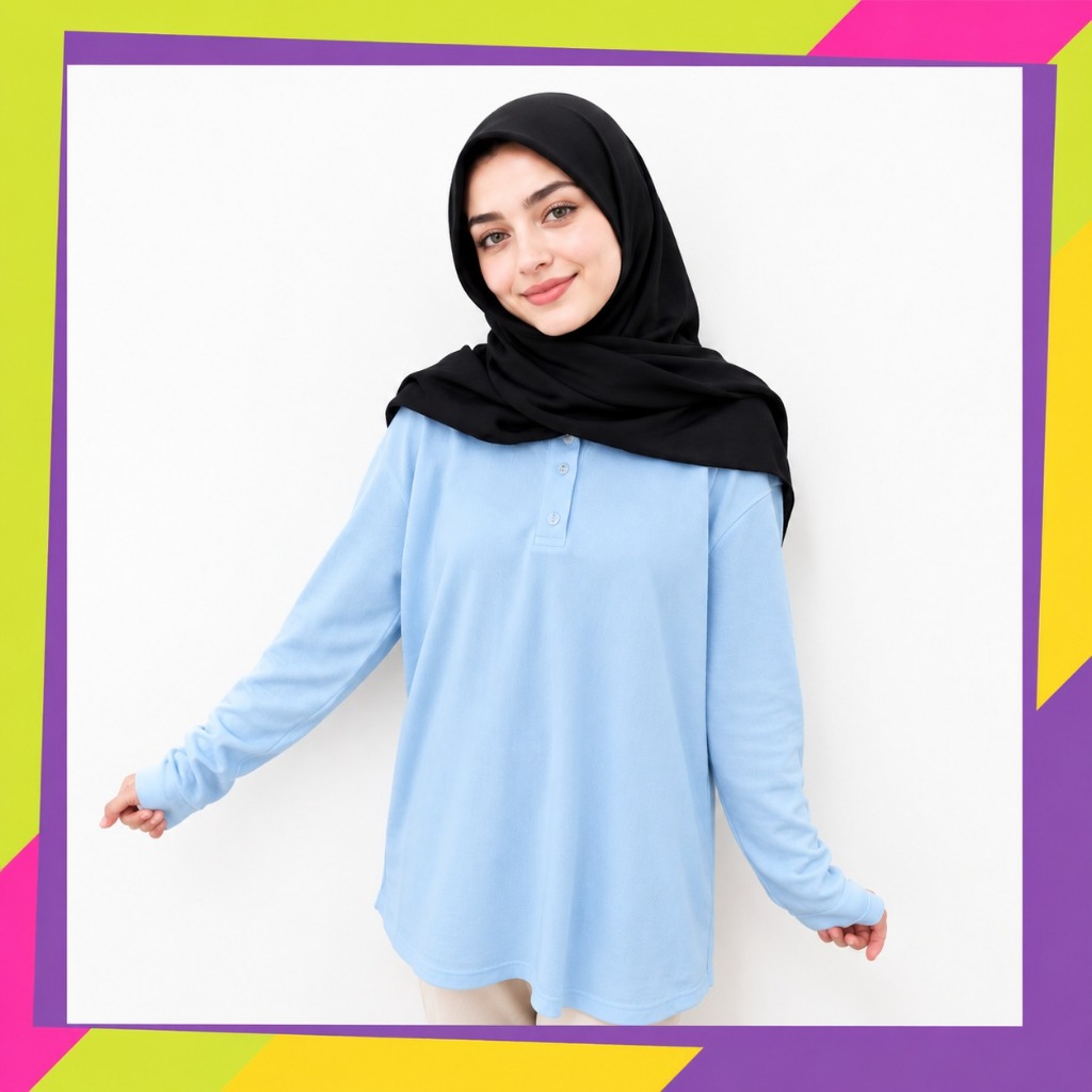 Polo PANJANG ABG polos WARNA ABU TUA / polo panjang Hijab / kaos kerah anak lengan panjang / winstar