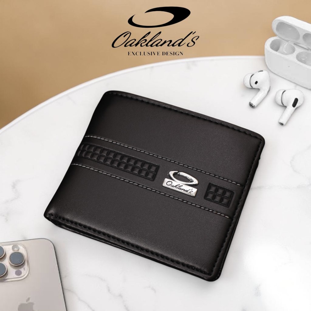 OAKLAND'S Dompet Pria Lipat Dua Bahan Kulit Sintetis PVC Premium MDA 01J2 | Hitam Cokelat | Free Box