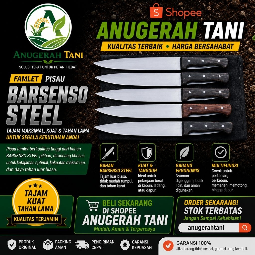 Pisau Dapur  Bahan Barsenso Steel Asli Pande Jawa Multifungsi