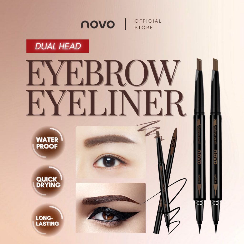 NOVO 2 in 1 Double Head Eyebrow Pencil Eyeliner Waterproof Long Lasting Highly Pigmented