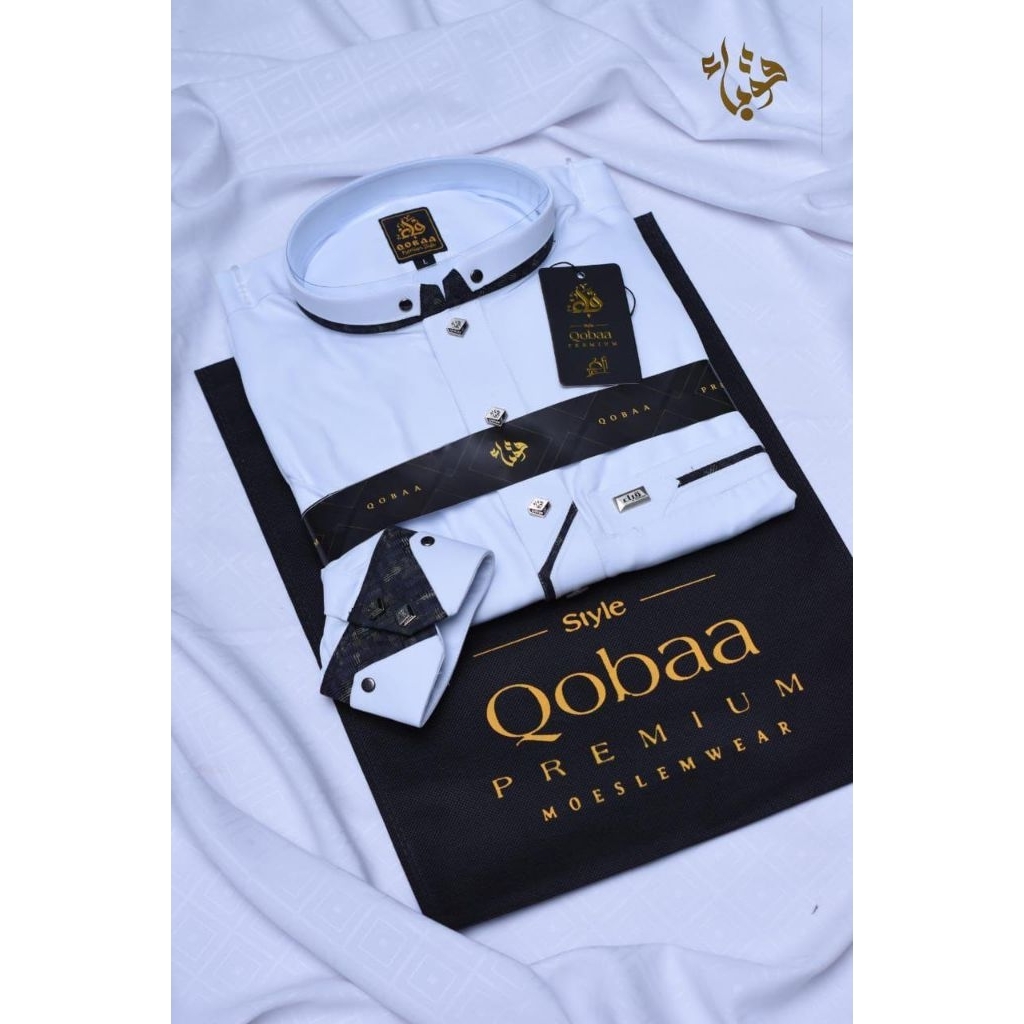 Jubah QOBAA Polyester Premium Manset I (Off-white, Hitam, Cokelat, Burgundy) Terbaru Gamis Pria Musl