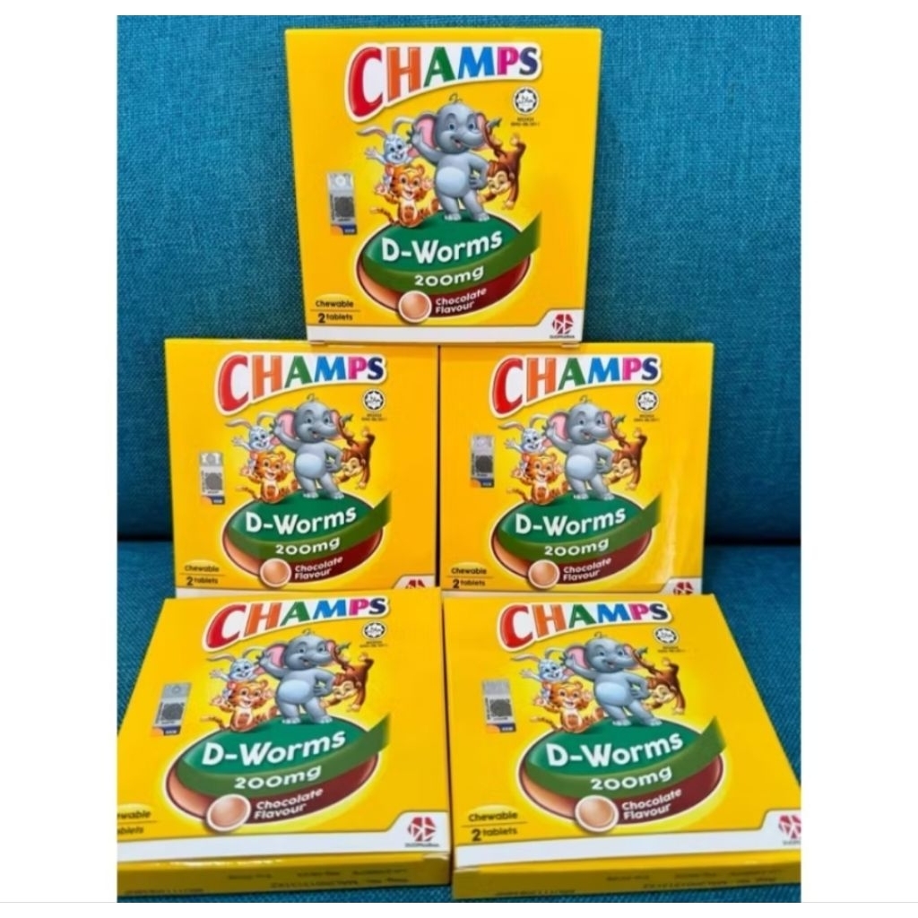 Champs D Worms 200mg obat cacing original Malaysia Isi 2 tablet