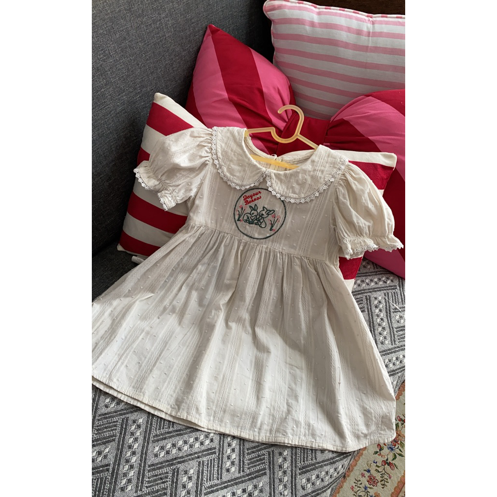 preloved dress noni anak perempuan dress vintage tangan balon bordir rabbit 2-3t not tykes and tots