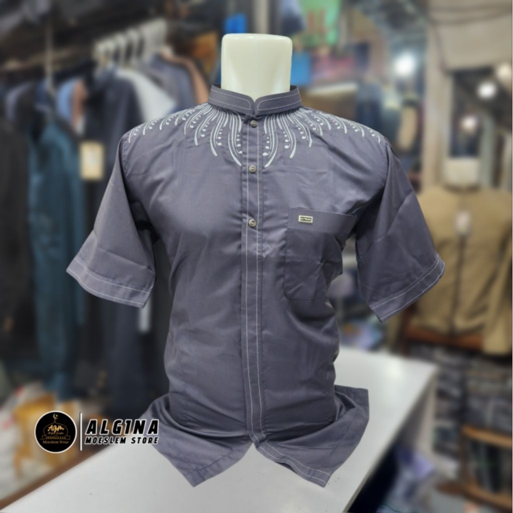 Koko Al Wafa Warna Bordir Kancing Thailand Lengan Pendek | Baju Muslim Lengan Pendek Al Wafa Platinu